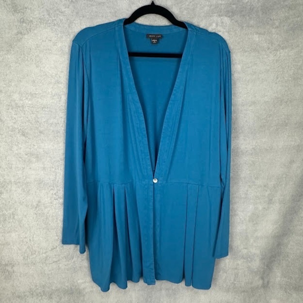 J Jill Top Womens Extra Large Petite Teal One Button Cardigan Long Sleeve Preppy